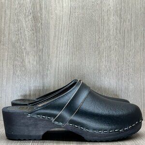 Moheda Toffeln Clog Sandals Womens Sz 39 Mule Slip On Leather Wedge Casual Black